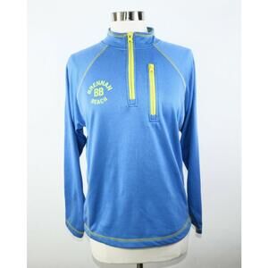 Artisans Womens Polyester LS 1/4 Zip Blue Neon Yellow Shirt Medium BRENNAN BEACH